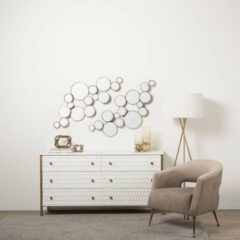 Savannah White Fir Veneer w/ Gold Iron Frame & 6 Drawers Sideboard - 62.6"W x 31.5"H x 15.7"D