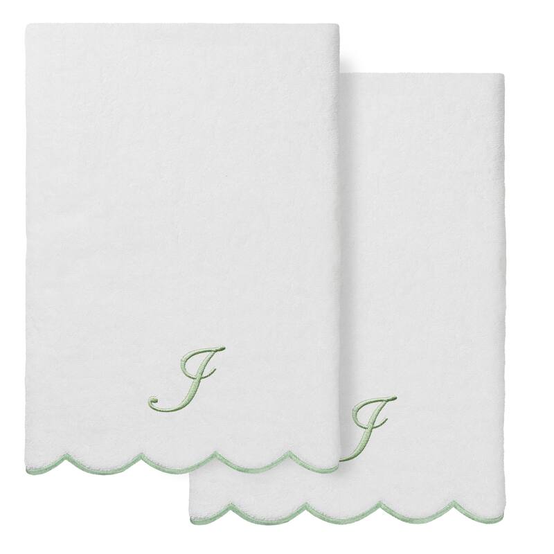 Authentic Hotel and Spa 100% Turkish Cotton Green ADORNIA Scallop Personalized 2 Piece Bath Towel Set - 2 Bath Towels - I