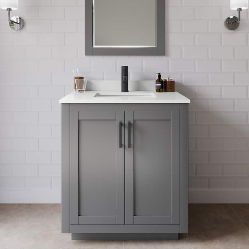 Wyndham Collection WCF292930S-QTZ-UNSMXX Miranda 30" Free Standing - Dark Gray / White Quartz Top / Matte Black