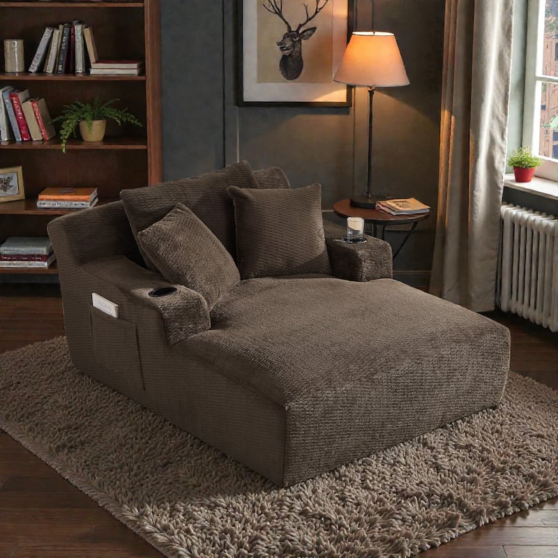 Oversized Chaise Lounge Chair Indoor, No Assembly Sleeper Sofa with Faux Fur Upholstery for Living Room or Office