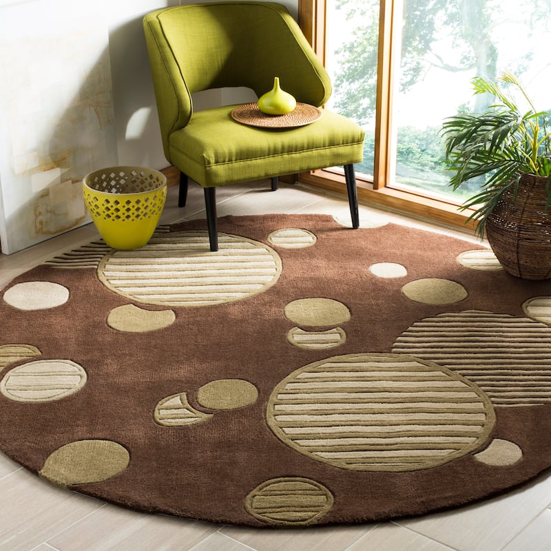 SAFAVIEH Handmade Modern Art Zvetka Modern Polyester Rug - 7' Round - Brown/Multi