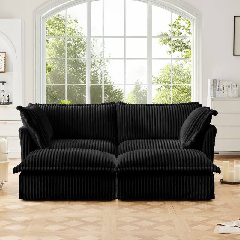 Modern 2 Seater Upholstered Sofa with 2 Ottomans and 2 Pillows