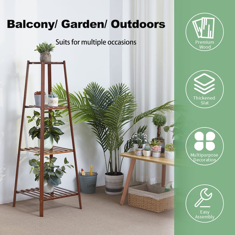 Wooden Flower Stand Plant Frame Balcony Multi-Tier Potted Shelving