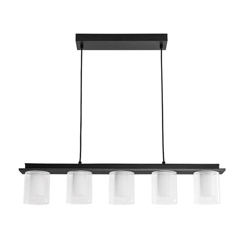 Scandinavian 5-Light Glass Dimmable LED Linear Chandelier 35in Wide