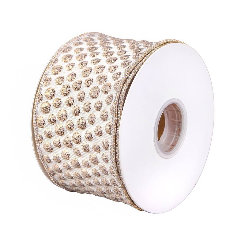 HGTV Home Collection Rainer Jacquard Tissue Back Ribbon, Gold, Gold, 3 in - 3 in