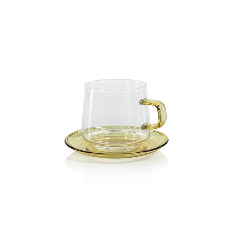 Bergamo Glass Tea & Coffee Cups and Saucers, Set of 4 - Yellow