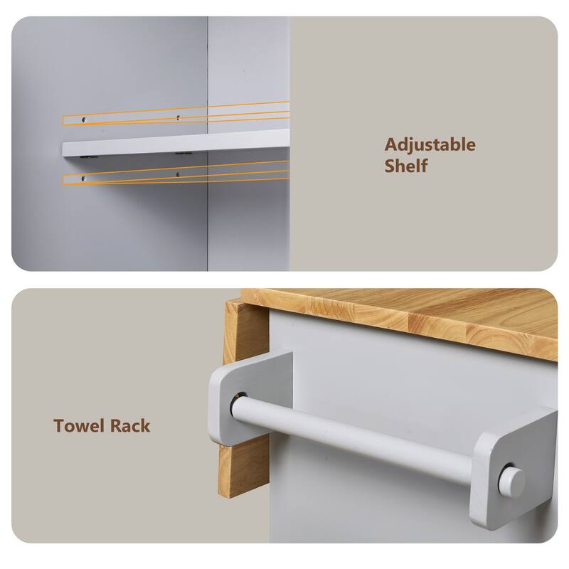 Rolling Kitchen Island with Storage, Kitchen Cart with Rubber Wood Top