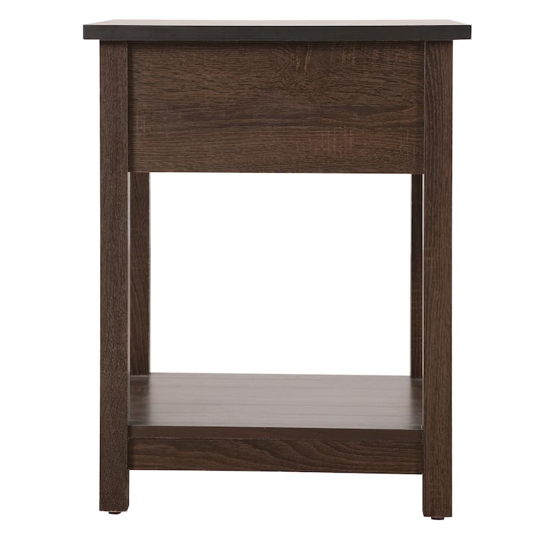 Modern 20-in Metal Hand Holder Shelf Wood Nightstand with Drawer