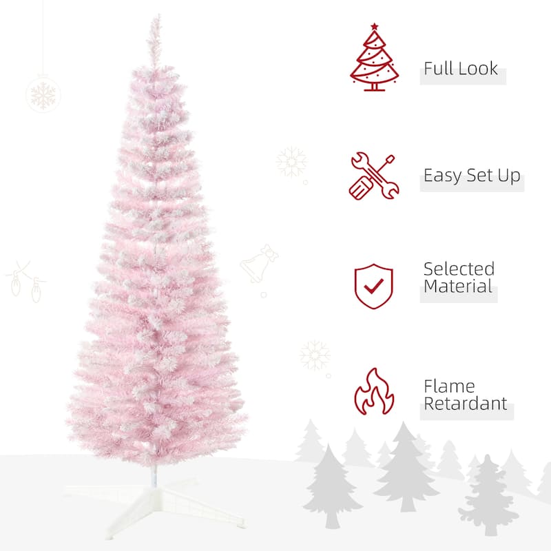 5 ft White Plastic Metal Snow-Flocked Christmas Tree 390 Tips Indoor - 24" Dia x 60" H
