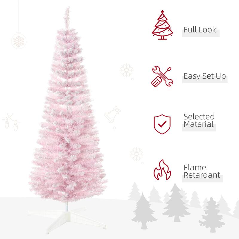 HOMCOM Flocked Artificial Pencil Tree - Slim, Realistic Branches, Plastic Base, Pink