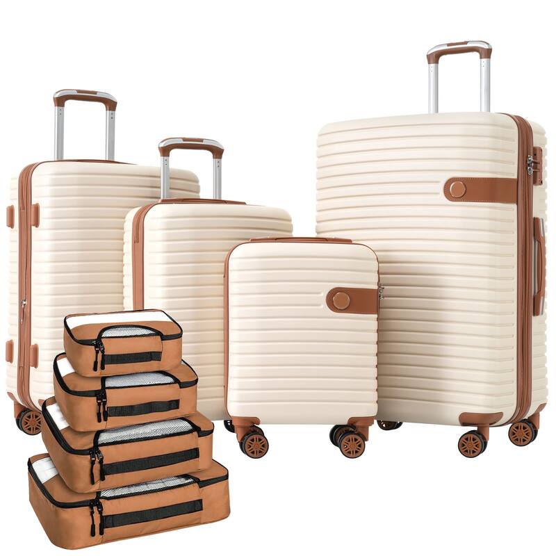 16/20/24/28 4-Piece Modern Expandable Luggage Sets with 4 Storage Bags, Swivel Wheels and TSA Lock for Boarding Travel, Cream - Beige