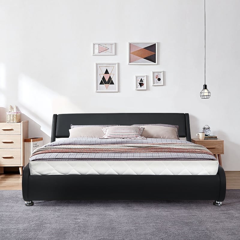 Costway Full Faux Leather Upholstered Platform Bed Adjustable