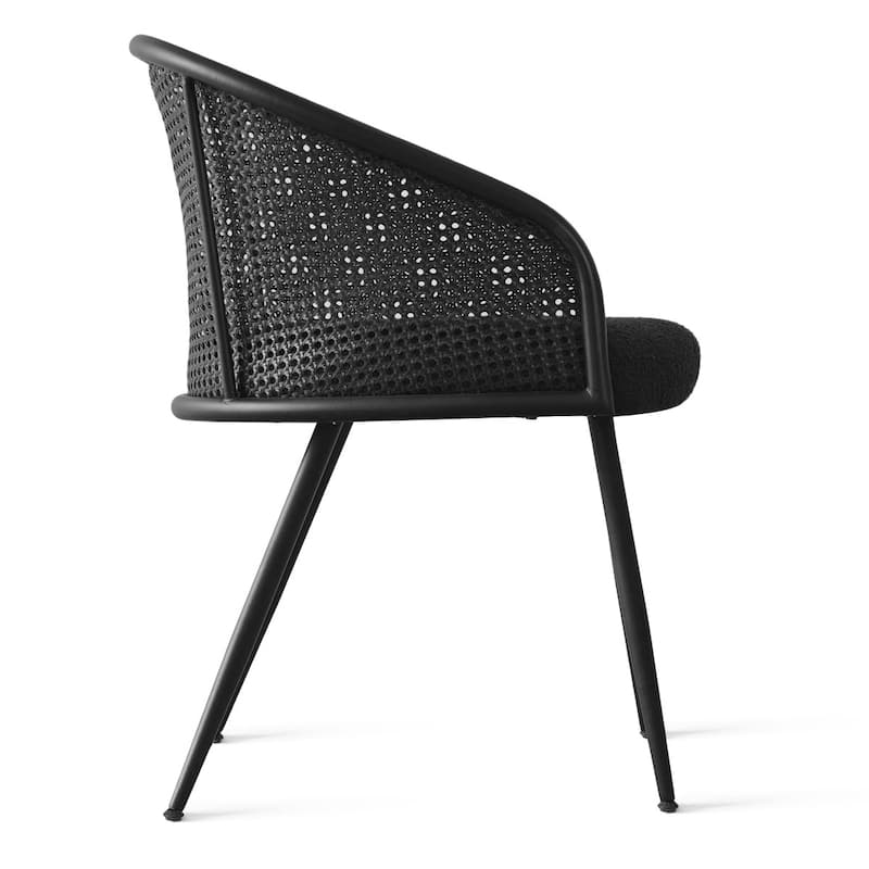 19" Seat Height Rattan Boucle Dining Armchair(Set of 2)