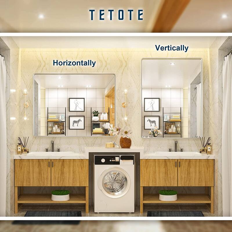 TETOTE Modern Metal Frame Wall Mounted Hanging Bathroom Vanity Mirror