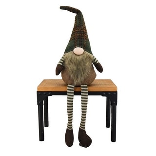 Sitting Gnome With Long Legs Wearing A Green Plaid Hat Figurine - Bed ...