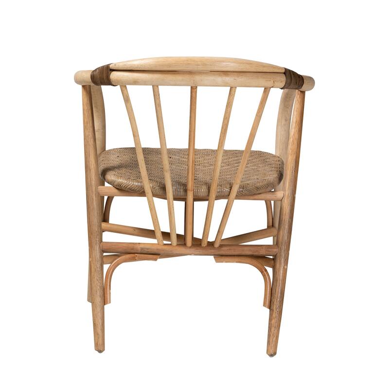 Rattan Dining Chair - Natural Brown Armrest Accent Chair - Boho Style Furniture for Kitchen or Dining Room