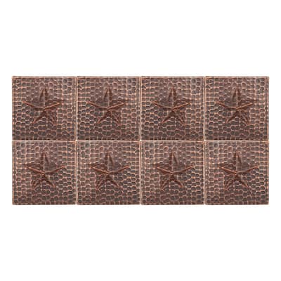 4" x 4" Hammered Copper Star Tile - Quantity 8 (T4DBS_PKG8)