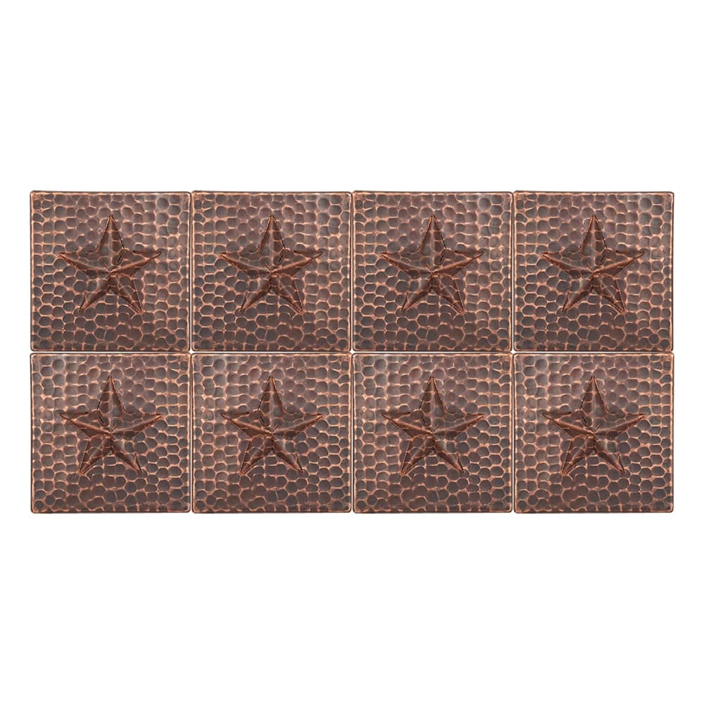 4" x 4" Hammered Copper Star Tile - Quantity 8 (T4DBS_PKG8)
