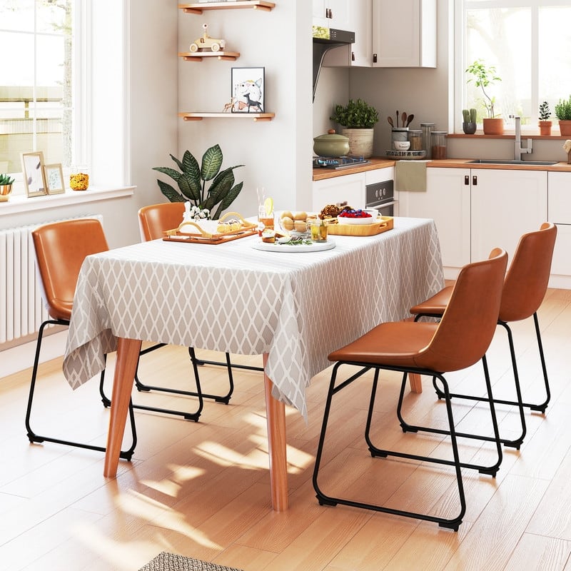 Elegant PU Leather Dining Chair with Iron Legs，Set of 2