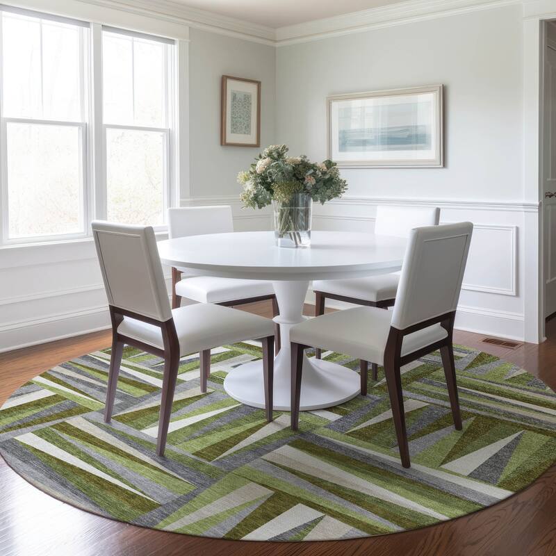 Machine Washable Indoor/ Outdoor Contemporary Mosaic Chantille Rug