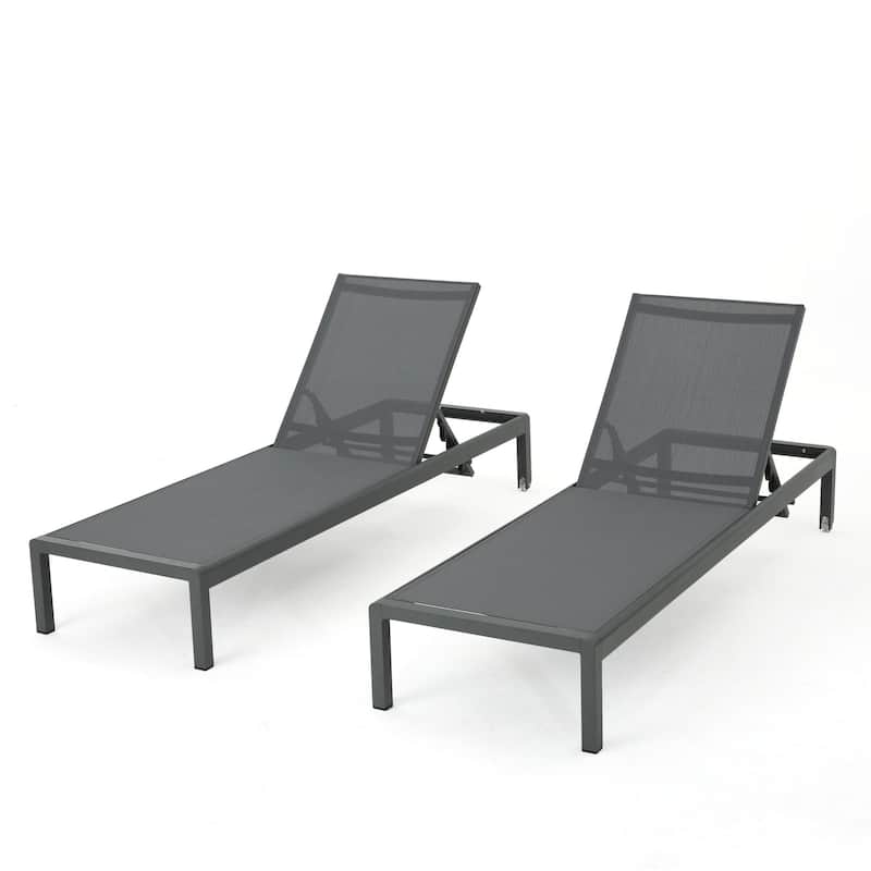 Outdoor Wheeled Aluminum Frame Mesh Recliner - Gray-2PC