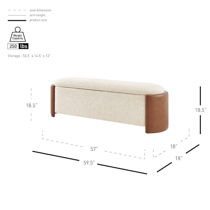 NPD Furniture Alyssa Boucle/Faux Leather Storage Bench