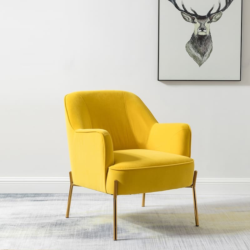 Barbara Modern Velvet Accent Chair for Bedroom with Metal Legs by HULALA HOME - Yellow