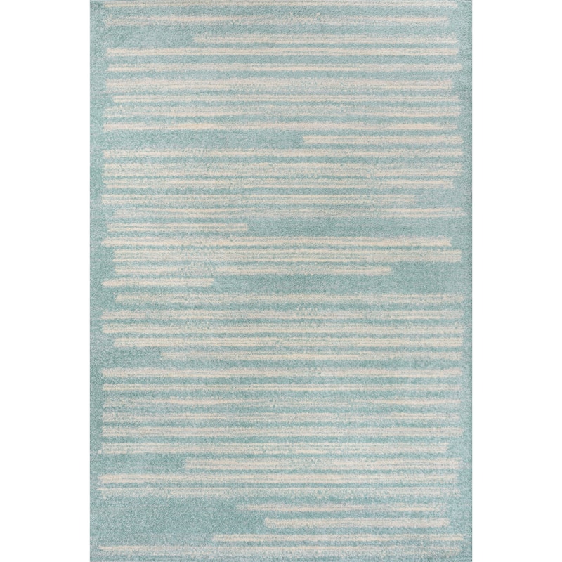 JONATHAN Y Aksil Modern Berber Stripe Area Rug - 5 X 8 - Turquoise/Cream