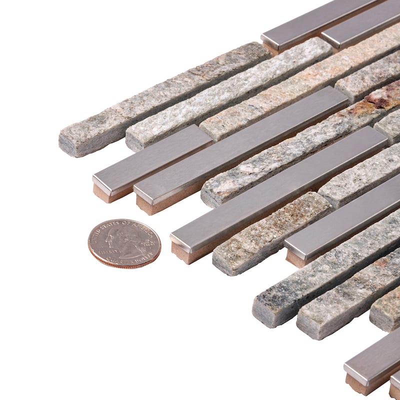 Apollo tile 12" x 12" Waterfall Polished Textured Gray Stone Metal Tile (4.83 sq ft/case) - 5 Pack