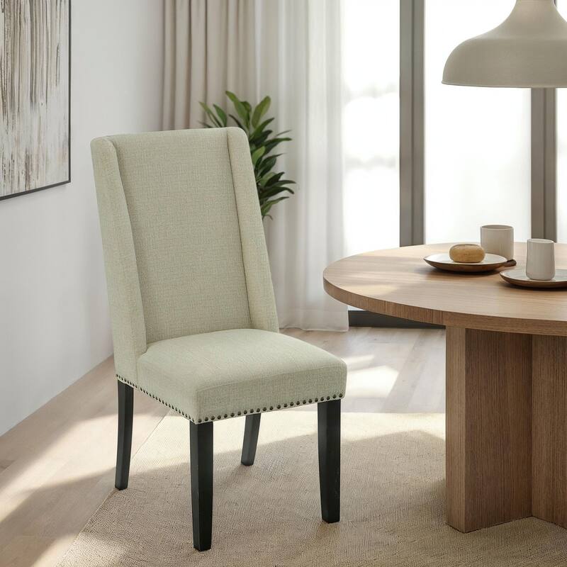 Solid Upholstered Cushion Dining Chairs - 40" - Set of 2 - Cream