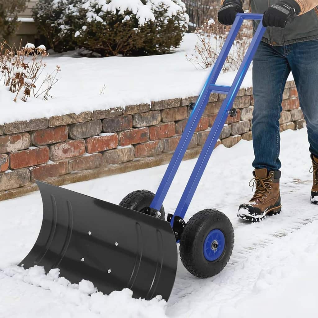 29.13x14 in Heavy Duty Rolling Snow Pusher Shovel for Driveway, Doorway, Sidewalk