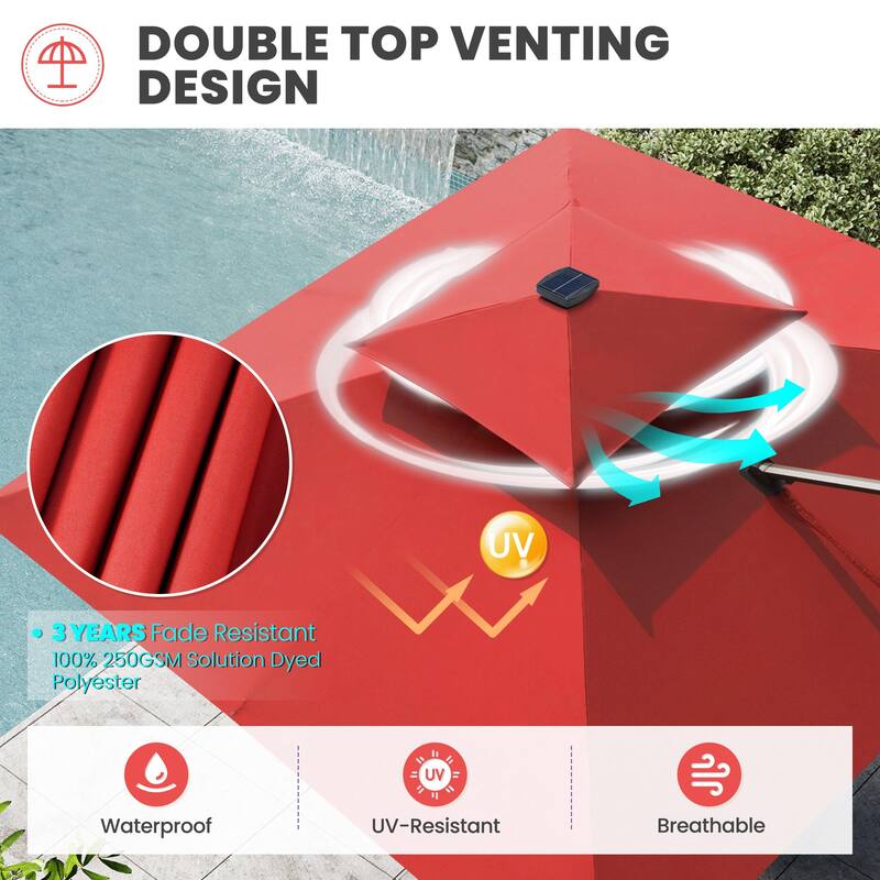 11 FT Solar-Powered LED Patio Cantilever Umbrella with Double Canopy and Base