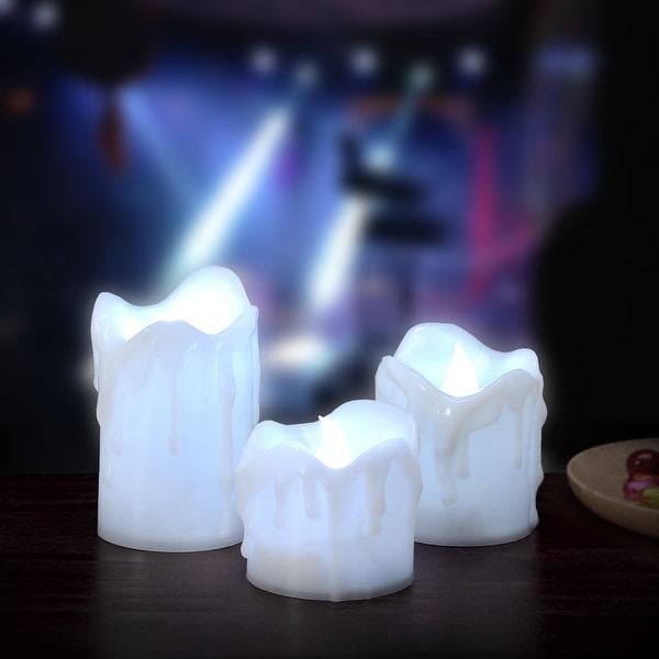 3PCS/set LED Flameless Candles Battery Operated Smokeless Wax Dripped for Decorations Cool White - SIZE