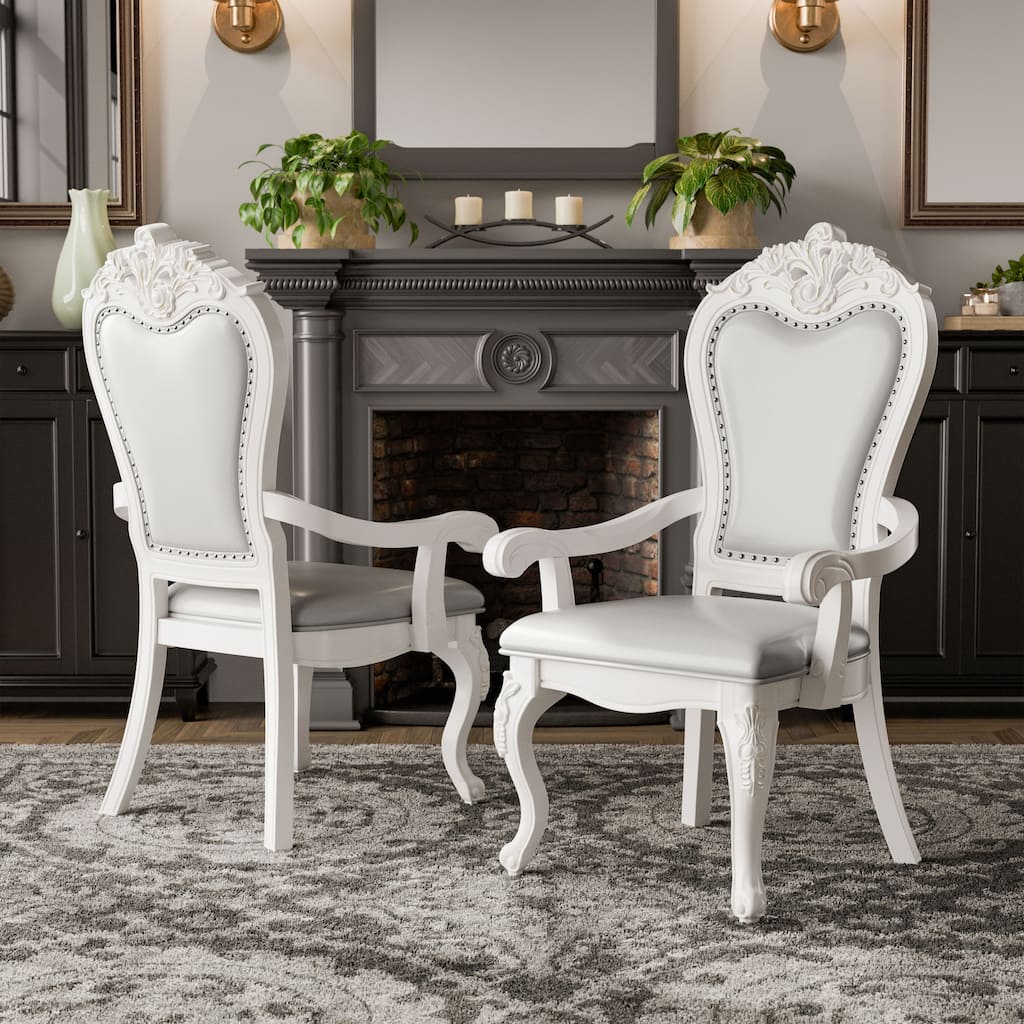 Furniture of America Eugene Traditional Solid Wood Dining Arm Chairs with Nailhead Trim and Cabriole Legs (Set of 2)
