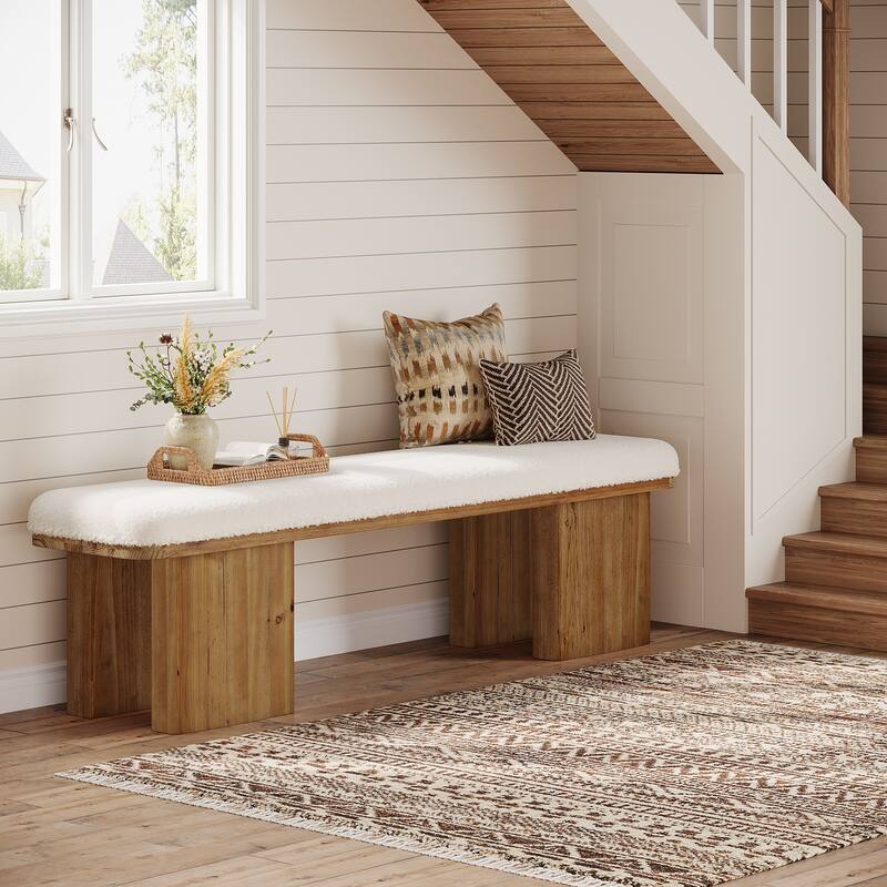 59.05-Inch Solid Wood Modern Bench, Upholstered End of Bed Bench