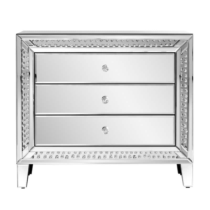 Glam Mirror Nightstand Bedside Table with 3 Drawer Chest