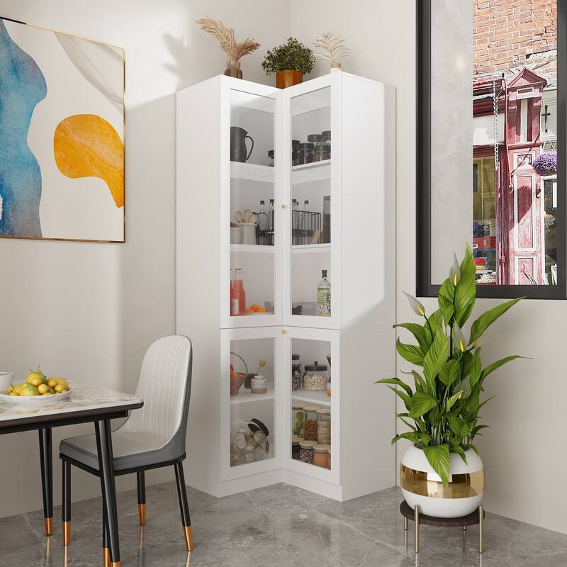 Corner Display Panrty Curio Cabinet with Acrylic Doors White Bookcase - 31.5"X78.7"