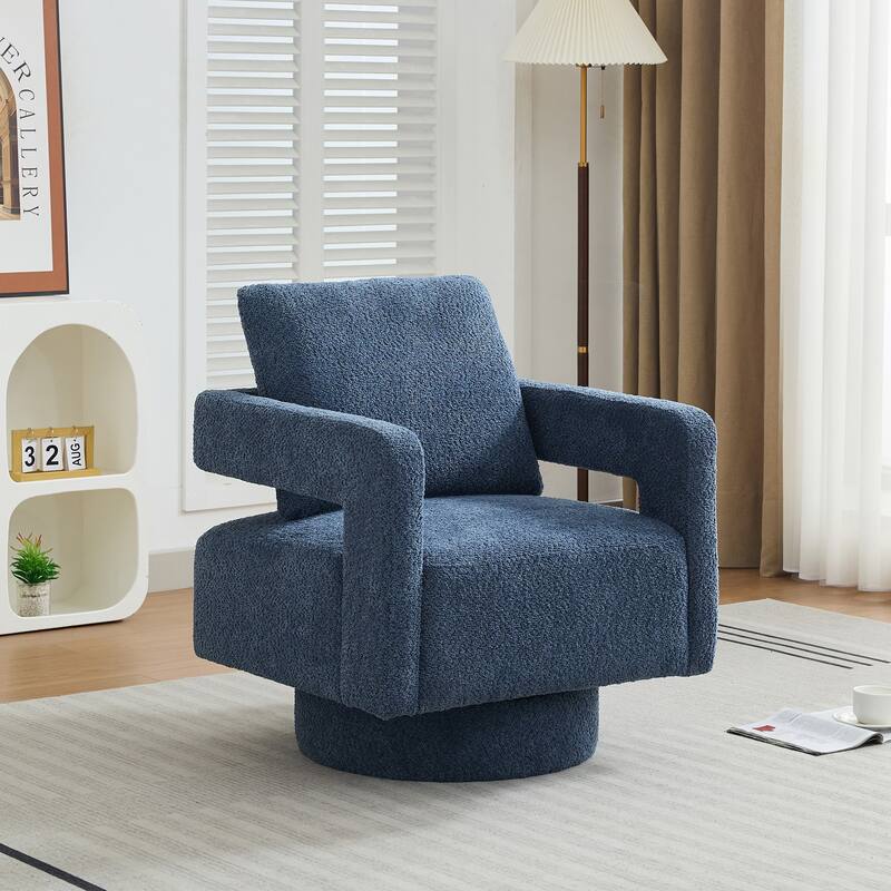 29.13" Square Swivel Accent Chair,Rotating Arm Chair with Open Back,360 Degree Rotation,Club Chair with Removable Back Cushion - Navy