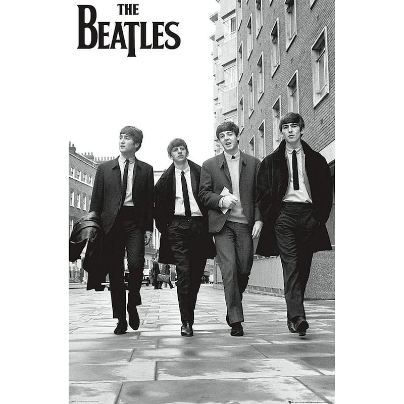 Beatles Walking Street Black & White Art Poster - 24 x 36 Inch