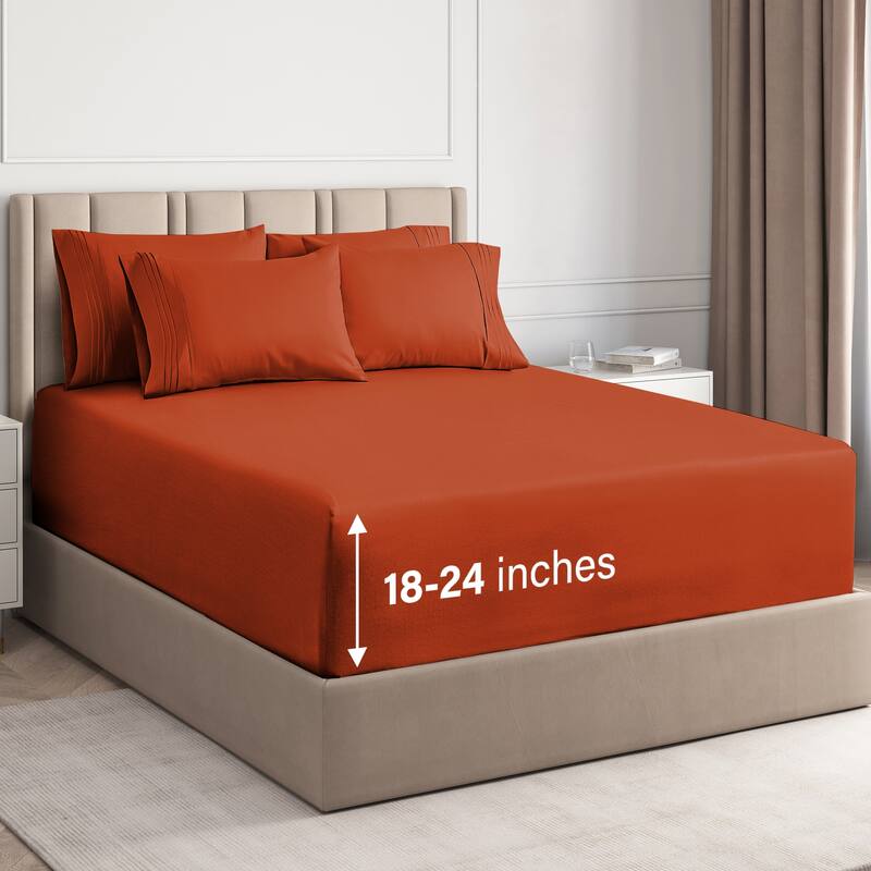 CGK Linens 6 Piece Extra Deep Pocket Microfiber Hotel Luxury Bed Sheets Set - King - Terracotta