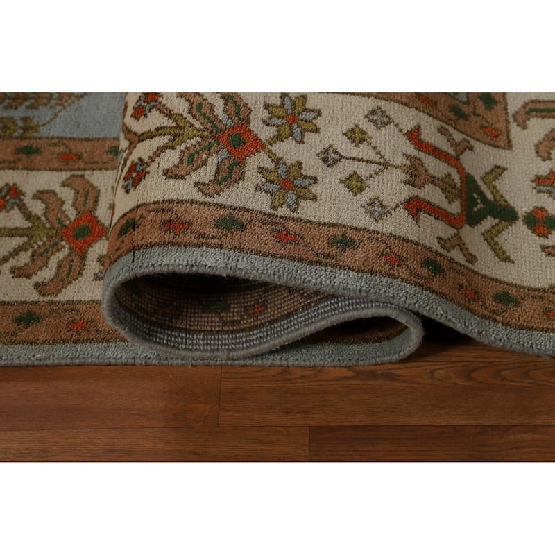 Light Blue Geometric Oushak Indian Area Rug Hand-Knotted Wool Carpet - 9'0"x 11'9"
