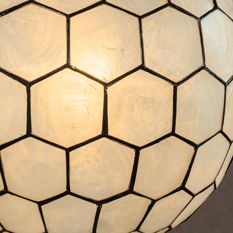 CraftHome Antique Brass Vintage Cosatal Glam Globe Natural CAPIZ SHELL Chandelier With for Living Room