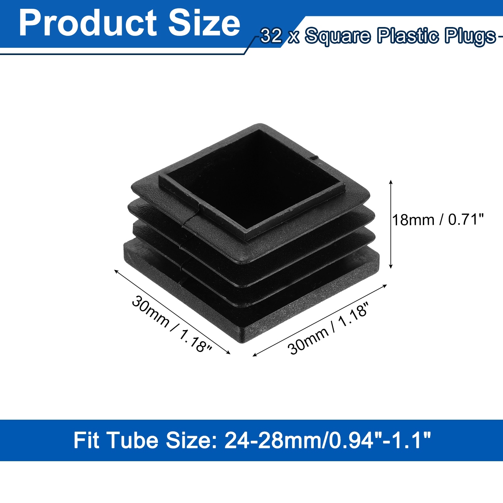 Square Plastic Plugs, Pipe Tubing End Caps for Square Tube Furniture Chair Legs - Black