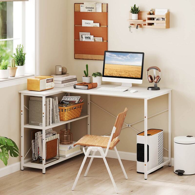Costway L-Shaped Computer Desk with Power Outlets Adjustable shelf
