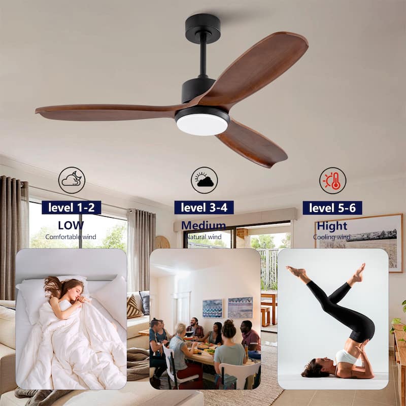 52" Wood Ceiling Fan with Lights Remote Control,Quiet DC Motor 3 Blade Ceiling Fans for Patio Living Room, Bedroom