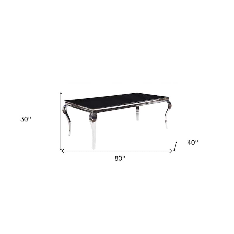 80" Black And White Glass And Stainless Steel Dining Table