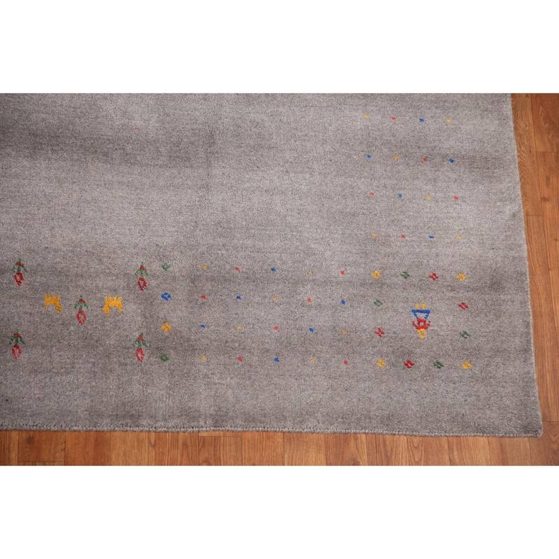 Gray Tribal Gabbeh Oriental Handmade Wool Carpet - 9'0" x 12'0"