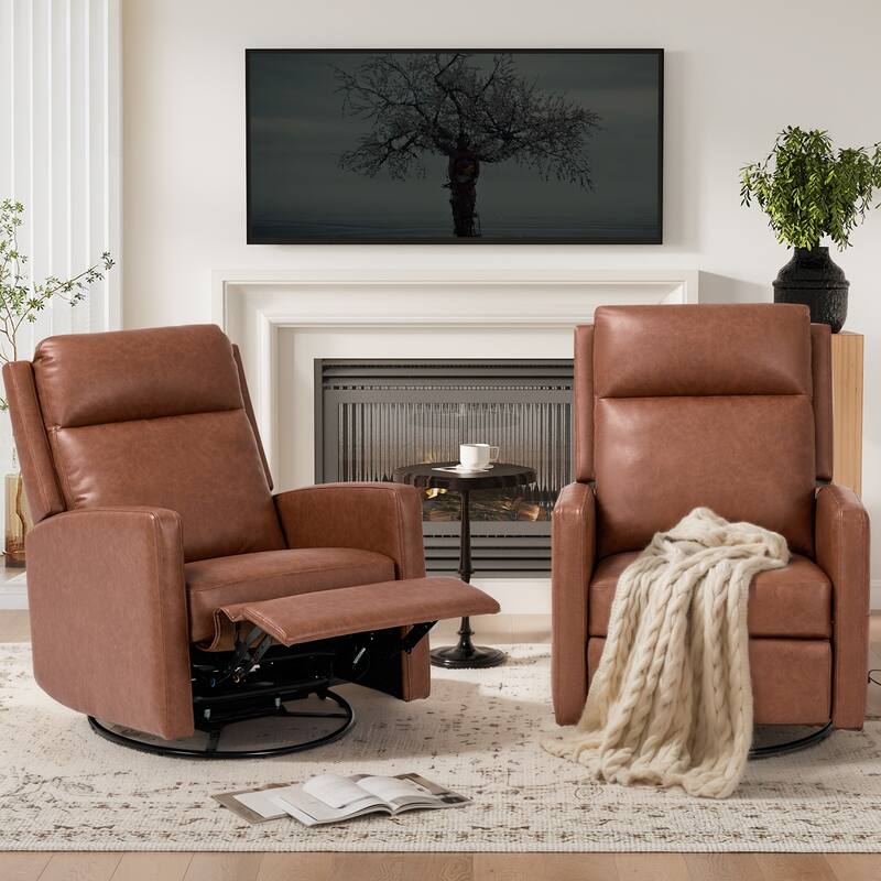 Modern Swivel Recliner Chair with Glider Rocking Motion High Back PU Leather Upholstery - Cocoa