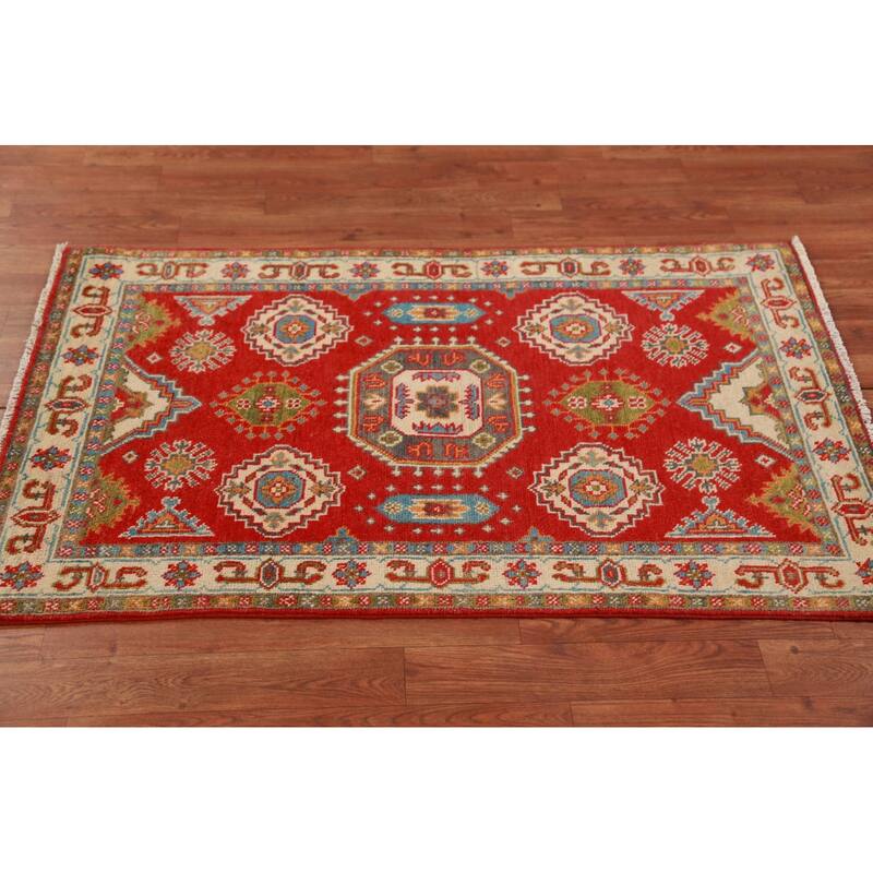 Traditional Red Kazak Foyer Rug Handmade Wool Carpet - 2'7"x 4'2"