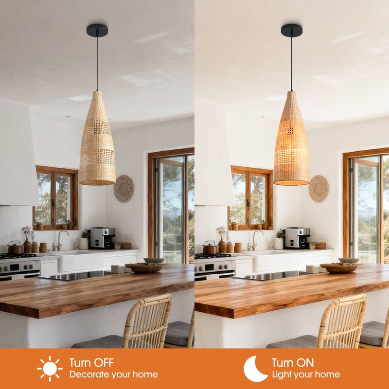 9" Coastal Woven Bamboo Bottle-Shaped Adjustable Pendant Light Chandelier